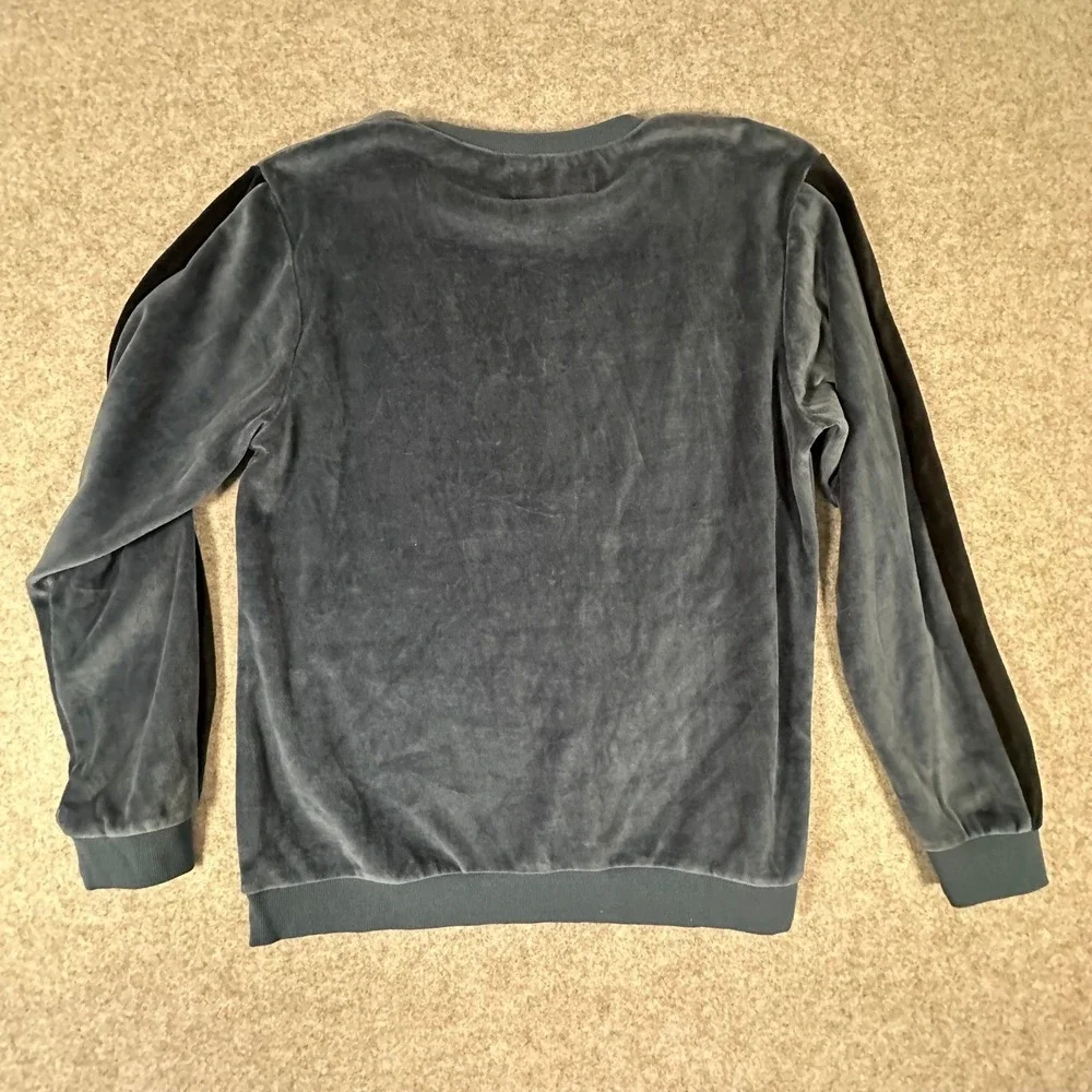 Original Penguin Velour Sweatshirt Large Blue Mens Side Stripe Crewneck